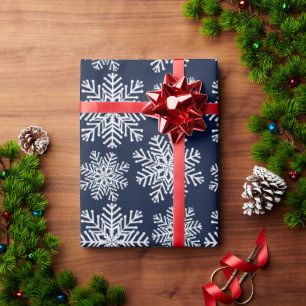 Papier Cadeau Hiver Blanc Bleu Snowflakes Wonderland Motif