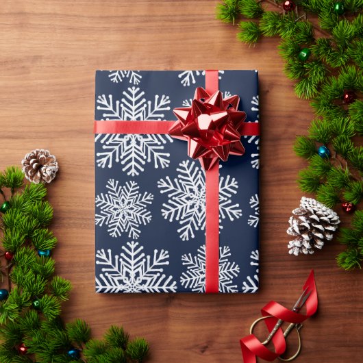 Papier Cadeau Hiver Blanc Bleu Snowflakes Wonderland Motif (Cadeau de vacances)