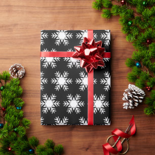Papier Cadeau Hiver Blanc Flambeau de neige Noël Noir