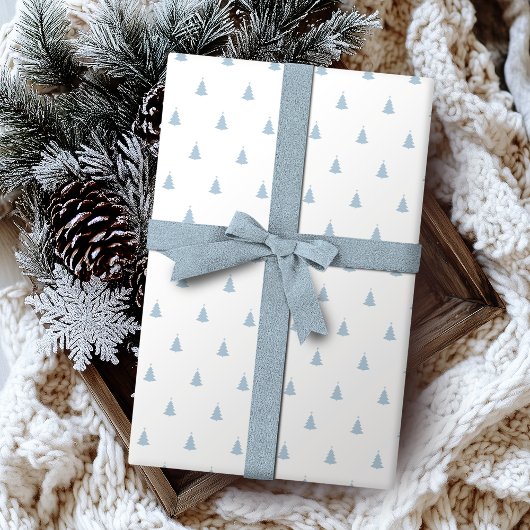 Papier Cadeau Hiver Bleu Et Blanc Arbre De Noël Vacances Envelop