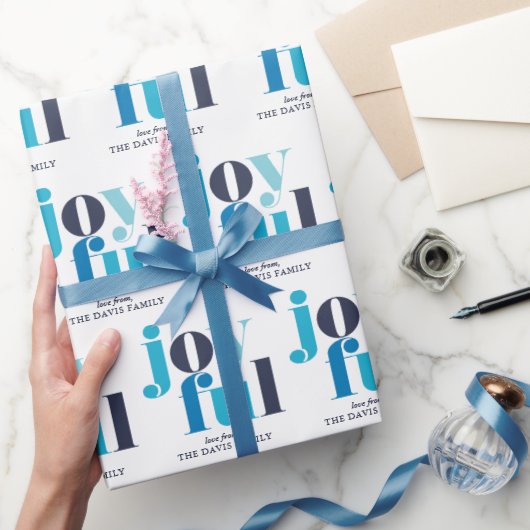 Papier Cadeau Hiver Bleu "Joyeux" Fête Personnalisée (Cadeaux)
