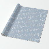 Papier Cadeau Hiver Bleu Joyeux Noël Calligraphie (Déroulé)