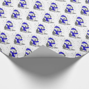 Papier Cadeau Hiver Bleu Vieux Anglais Chien à chiens (Gris 1) M