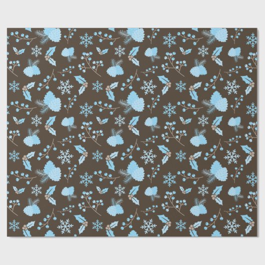 Papier Cadeau Hiver Blue Snowflake Mistletoe Pinecone sans soudu (Plat)