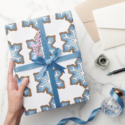 Papier Cadeau Hiver Blue Snowflakes Sucre Cookie Vacances neige (Cadeaux)