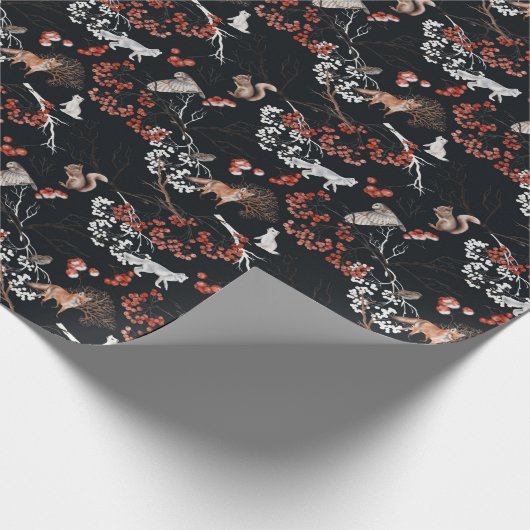 Papier Cadeau Hiver Bois Animaux Fêtes Noël (Coin)