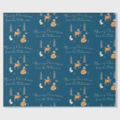 Papier Cadeau Hiver Bois Animaux Folk Art Bleu Noël (Plat)