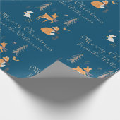 Papier Cadeau Hiver Bois Animaux Folk Art Bleu Noël (Coin)