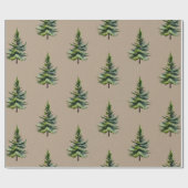Papier Cadeau Hiver Bois Aquarelle Fir Arbres Kraft (Plat)