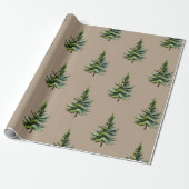 Papier Cadeau Hiver Bois Aquarelle Fir Arbres Kraft (Déroulé)