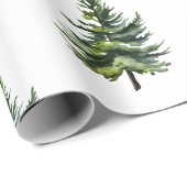 Papier Cadeau Hiver Bois Aquarelle Fir Trees (Coin rond)