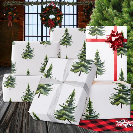 Papier Cadeau Hiver Bois Aquarelle Fir Trees