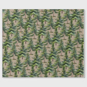 Papier Cadeau Hiver Bois Aquarelle Forêt de sapin Kraft (Plat)