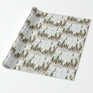 Papier Cadeau Hiver Bois Snowy Pine Tree Forest Scène