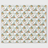 Papier Cadeau Hiver Cosy Nature Fox Rabbit Oiseaux Pine Cônes (Plat)