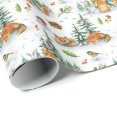 Papier Cadeau Hiver Cosy Nature Fox Rabbit Oiseaux Pine Cônes (Coin rond)