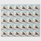 Papier Cadeau hiver de neige de Noël beagle (Plat)