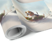 Papier Cadeau hiver de neige de Noël beagle (Coin rond)