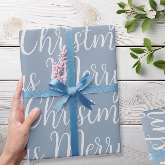 Papier Cadeau Hiver Dusty Blue Joyeux Noël Script Holiday