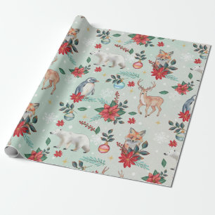Papier Cadeau Hiver Florest Animaux Motif de Noël