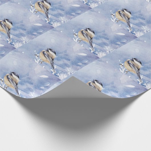Papier Cadeau Hiver Forêt de Neige Chickadee Oiseau Nature Cadea (Coin)