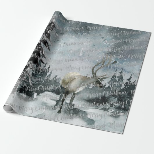 Papier Cadeau Hiver Forêt forestière Cerf Joyeux Noël (Déroulé)