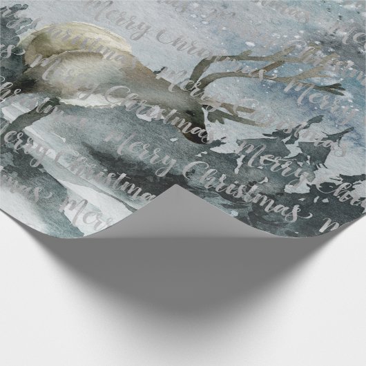 Papier Cadeau Hiver Forêt forestière Cerf Joyeux Noël (Coin)