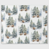 Papier Cadeau Hiver Forêt forestière Grizzli Ours Famille Vacanc (Plat)