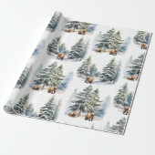 Papier Cadeau Hiver Forêt forestière Grizzli Ours Famille Vacanc (Déroulé)