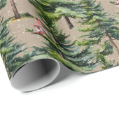 Papier Cadeau Hiver Forêt forestière Oiseaux Première chute de n (Coin rond)