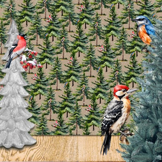 Papier Cadeau Hiver Forêt forestière Oiseaux Première chute de n