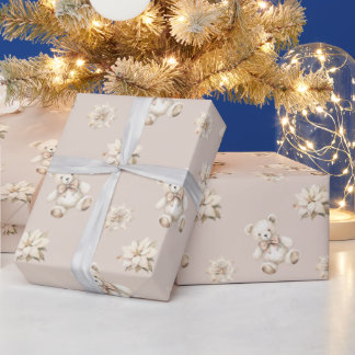 Papier Cadeau Hiver Noël Aquarelle Teddy Bear Baby shower