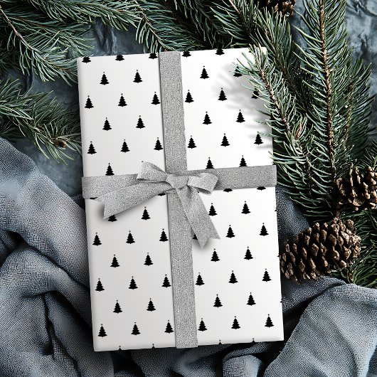 Papier Cadeau Hiver Noir Et Blanc Noël Arbre Vacances