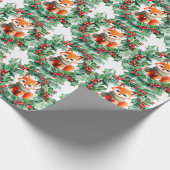 Papier Cadeau Hiver Red Fox Green Berries Baby shower (Coin)