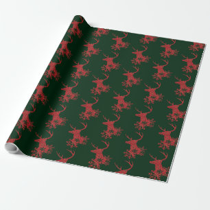 Papier Cadeau Hiver Red Poinsettia Snowflakes Noël Cerf