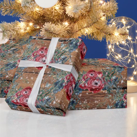 Papier Cadeau Hiver Rose Pine Spruce Trellis Barre (Vacances)