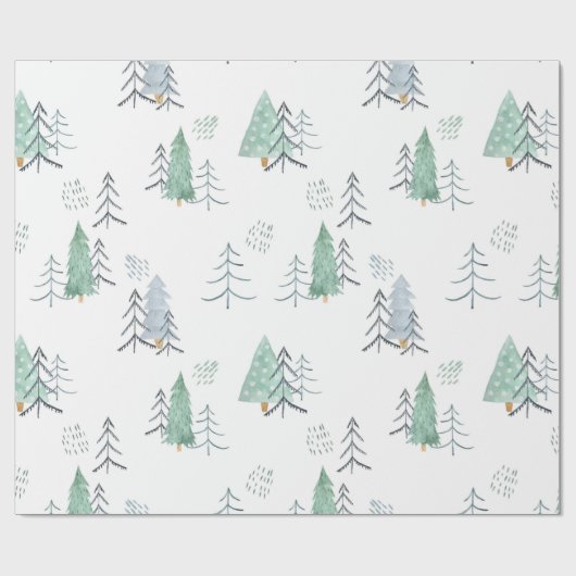 Papier Cadeau Hiver Scandinave Arbre Peint à la main Motif (Plat)