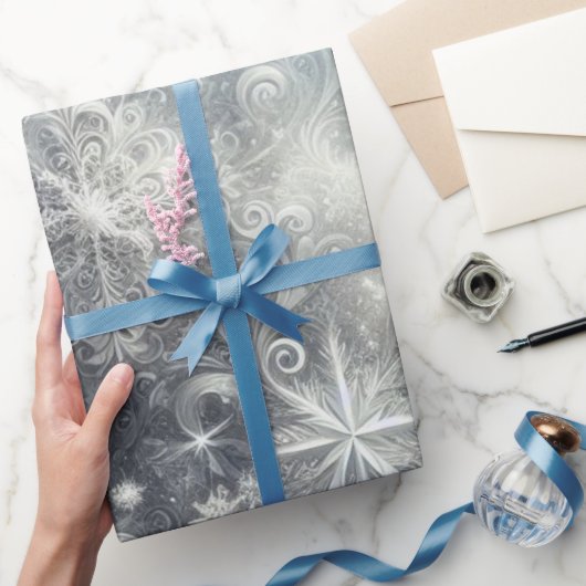 Papier Cadeau Hiver Silver et Fléau de neige bleu (Cadeaux)
