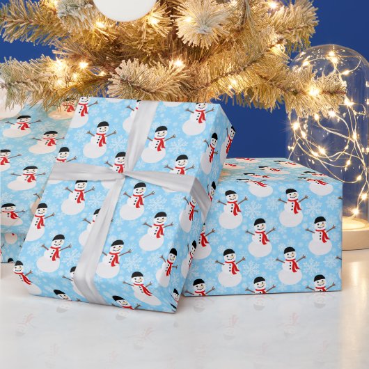 Papier Cadeau Hiver Snowman Cute Blue Holiday (Vacances)