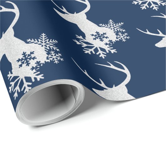 Papier Cadeau Hiver White Swirl Noël Cerf (Coin rond)