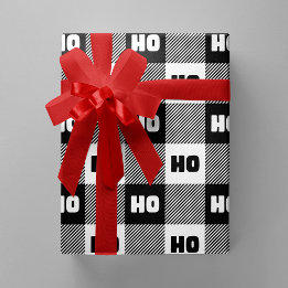 Papier Cadeau Ho Ho Ho Black White Chic Christmas Buffalo Plaid