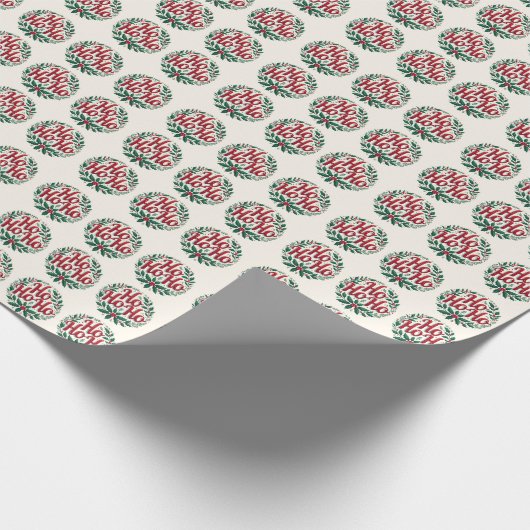 Papier Cadeau Ho Ho Ho Christmas Wreath Typography Design (Coin)