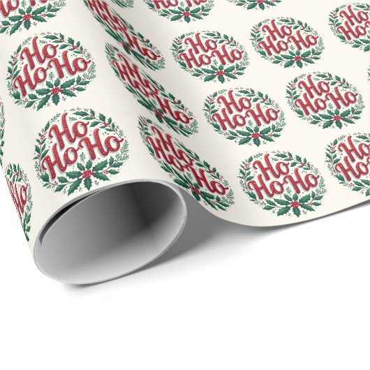 Papier Cadeau Ho Ho Ho Christmas Wreath Typography Design (Coin rond)