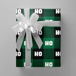 Papier Cadeau Ho Ho Ho Green Black White Christmas Buffalo Plaid