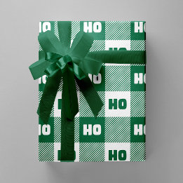 Papier Cadeau Ho Ho Ho Green White Chic Christmas Buffalo Plaid