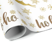 Papier Cadeau Ho ho ho ho mignon glam doré luxe cadeau Noël (Coin rond)