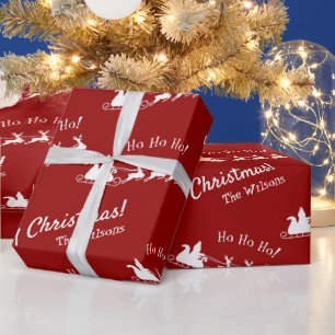 Papier Cadeau Ho Ho Ho Joyeux Noël avec Père Noël, Rouge