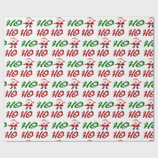 Papier Cadeau Ho Ho Ho Santa Claus Noël rouge vert script (Plat)