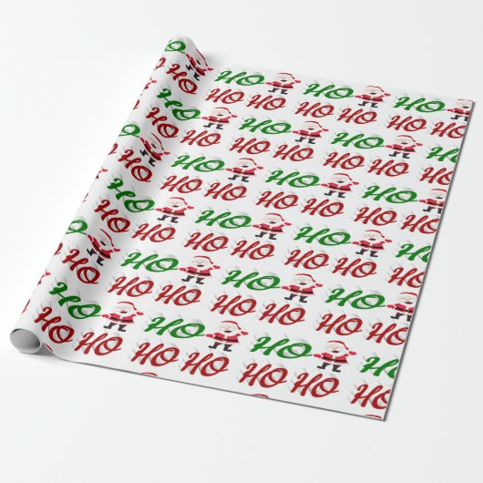 Papier Cadeau Ho Ho Ho Santa Claus Noël rouge vert script (Déroulé)