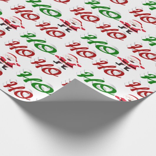 Papier Cadeau Ho Ho Ho Santa Claus Noël rouge vert script (Coin)